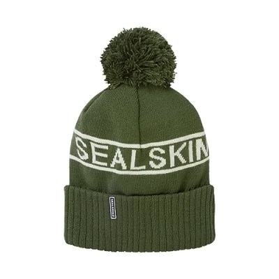 Abbildung von SEALSKINZ Heacham Strickmütze mit Bommel, wasserdicht, für kaltes Wetter, olivgrün