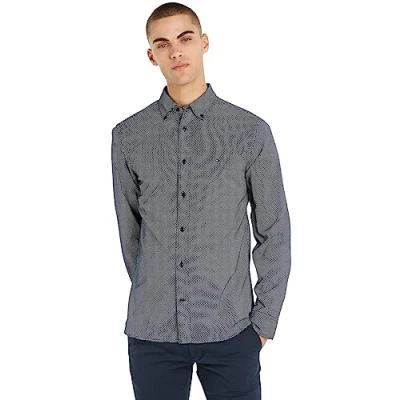 Abbildung von Tommy Hilfiger CORE FLEX MINI GEO Hemd, Herren, Größe: Medium, Carbon navy / white