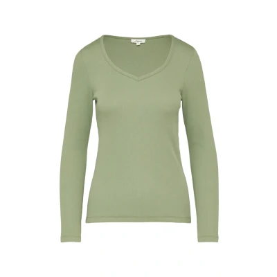 Abbildung von s.Oliver Feines Struktur Langarmshirt, Damen, Größe: 40, Olivgrün