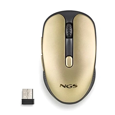 Abbildung von NGS EVO Rust Gold Wiederaufladbare kabellose Maus 2,4 GHz für Computer/Laptop/MacBook/PC/Mac/iPad/Tablet, Silent Keys, 3 einstellbare DPI Stufen: 800/1200/1600. Entwickelt Rechtshänder, Gold.