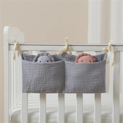 Abbildung von Baby Kinderzimmer Organizer, Kinderbett Babybett Aufbewahrungstasche, Organizer Hängend für Kleidung Windeln Deko (Grau)