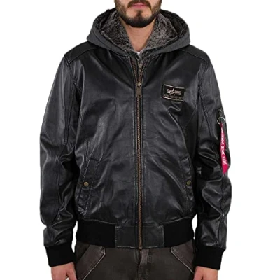 Abbildung von Alpha Industries MA1 DTEC Leather Lederjacke, Herren, Größe: 3XL, Black