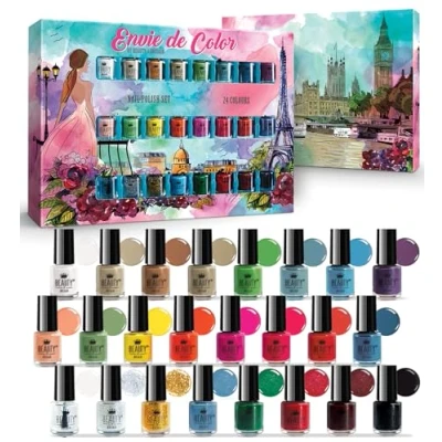 Abbildung von Envie de Color Nagellack Set Komplette Kollektion von 24 leuchtenden, Perl , Pastell und klassischen Farben in einer Designerbox (Set #A)