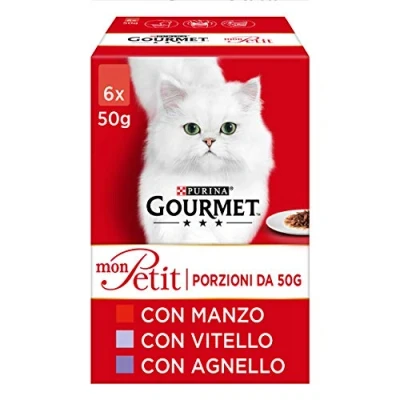 Abbildung von Purina Gourmet Mon Petit Feuchtigkeit Katze mit Rind, Kalbsleder und Lamm, 48 Beutel à 50 g