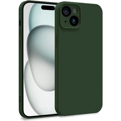 Abbildung von MyGadget Silikon Hülle kompatibel mit Apple iPhone 15 Plus Zweilagige Handyhülle Kameraschutz Cover Innenfutter &amp; außen Olivgrün