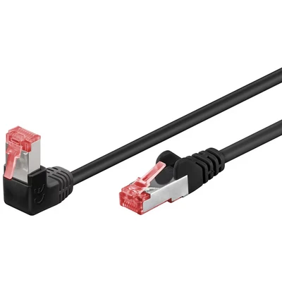 Abbildung von Goobay 51545 CAT 6 Patchkabel, Highspeed, 90 Grad Stecker, Netzwerkkabel, Ethernet, Playstation, Xbox, DSL, PimF, RJ45 Schwarz, 3 Meter