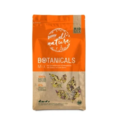 Abbildung von Bunny Nature BOTANICALS MID MIX MIT GÄNSEBLÜMCHEN &amp; ROTKLEEBLÜTEN, Heu, 120 g, Chinchilla, Degu, Zwergkaninchen, Ringelblumenblütenblätter, Rotkleeblüten (30%), Rosenblüten, rote Kornblumenblüten,..., Tasche