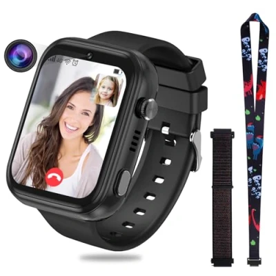 Abbildung von OKYUK 4G Smartwatch für Kinder mit, GPS Tracker, mehrere Desktop Stile zur Auswahl, Zwei Wege Anrufe, Bildkompetenz, SOS, WLAN, wasserdichter Touchscreen 412 Jungen und Mädchen (T45 Schwarz)