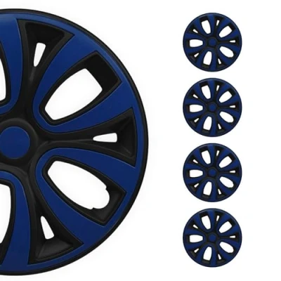 Abbildung von OMAC 4X Radkappen Radzierblenden Radblenden 14&quot; Zoll Stahlfelgen Glänzend Schwarz Dunkel Blau