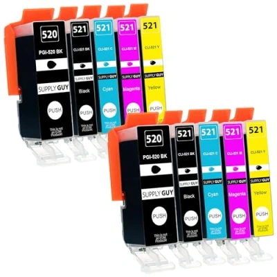 Abbildung von Supply Guy 10 Druckerpatronen mit Chip kompatibel Canon PGI 520 CLI 521 für Pixma IP3600 IP4600 IP4700 MP540 MP550 MP560 MP620 MP630 MP640 MX860 MX870