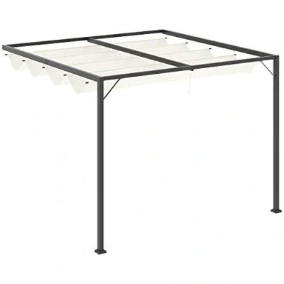 Abbildung von Pergola 3 x m mit Stoffdach wetterfest Wand Anbau Polyester Creme