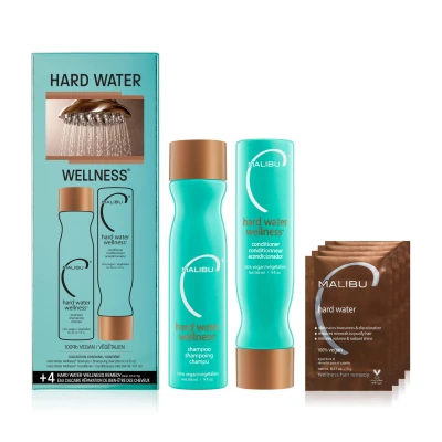 Abbildung von Malibu C Hard Water Wellness Kollektion (Shampoo 266ml + Conditioner Color Lock Maske 4 x 5 g), 100 % Vegan
