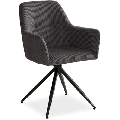 Abbildung von Homestyle4u Polsterstuhl mit Armlehne weicher Cord Grau Esszimmerstuhl Wohnzimmer modern Büro, drehbar