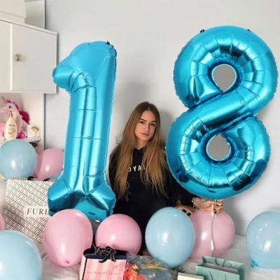 Abbildung von Geburtstag zahlen luftballon 18 jahre Blau Folienballon XXL Riesen in 40&quot; 101cm Geburtstagsdeko Ballon Zahl Deko zum .Fliegt mit Helium