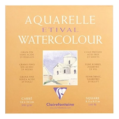 Abbildung von Clairefontaine 96476C Malblock, 4 seitig verleimt Aquarellpapier Feinkörnig, Etival/Zellulose, 24 x cm, 25 Blatt, 300 g Packung, weiß