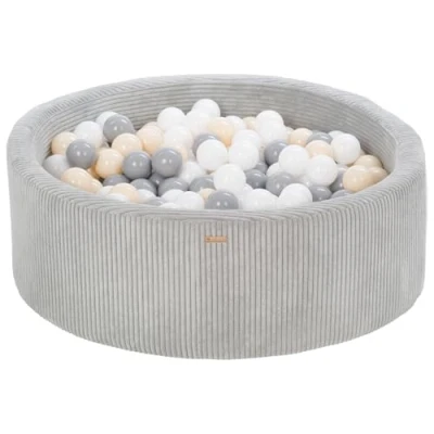 Abbildung von Bällebad Bällepool Bällebecken Spielbecken Kordsamt Bezug 300 Bälle rund ⌀90 cm (Farbe des Pools/der Bälle: grau/weiß, grau, cappuccinofarben)