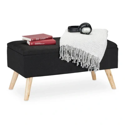 Abbildung von Relaxdays, schwarz Sitzbank mit Stauraum, gepolstert, Holzbeine, Truhenbank Stoffbezug, H x B T: 39,5 79,5 cm, 1 Stück