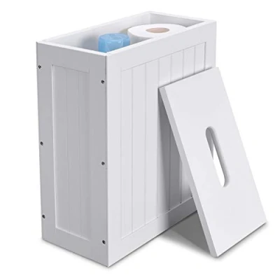 Abbildung von Lantaly Slimline Badezimmer Aufbewahrungseinheit aus Holz, Toilettenpapierschrank, kompakter Shaker, Mehrzweck Reinigungsbox