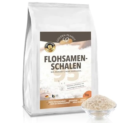 Abbildung von GOLDEN PEANUT Flohsamenschalen 1 kg, 95% Reinheit hohe Quellzahl, glutenfrei, ballaststoffreich, vegan, Naturprodukt
