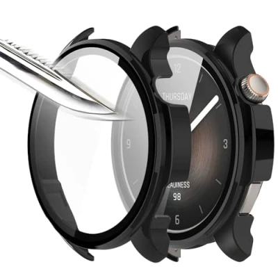 Abbildung von Msiall Mit Gehärtetes Glas Displayschutz Schutzhülle Kompatibel für Amazfit Balance,Hard PC Rundum Ultradünne Blasenfreie Gegen Kratzer Schwarz [2 Stück]