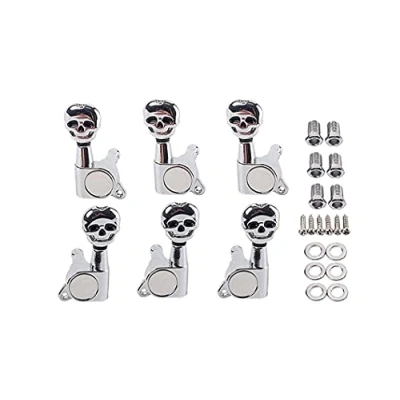 Abbildung von Alnicov Stimmwirbel für E Gitarre, Totenkopfkopf, versiegelt, 3R3L, silberfarben