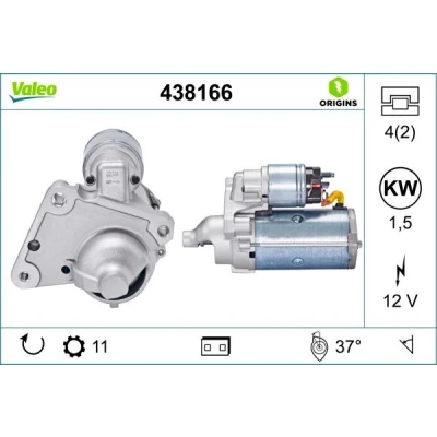 Abbildung von VALEO NEW ORIGINAL PART 438166 Anlasser 12 1,5 11 PEUGEOT: 206 Schrägheck, 307 SW, CITROËN: C2 C3 I Schrägheck