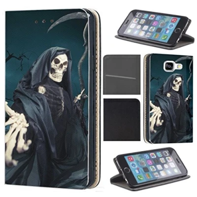 Abbildung von KX Mobile Hülle für Samsung S10 Handyhülle Motiv 1332 Sensenmann Totenkopf Skull Bones Premium aus Kunstleder Beidseitig Bedruckt HandyCover Galaxy