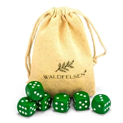 Abbildung von Waldfelsen 6, 12, 20, 30 oder 50 hochqualitative Holzwürfel aus echtem Buchenholz Augenwürfel Spielwürfel Holz in 16 mm Standardwürfel mit Stoffbeutel Würfelset (Grün, 6 Stück)
