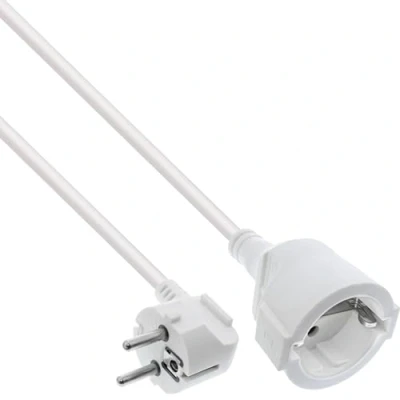 Abbildung von InLine Verlängerungskabel, Stromkabel, 1m, Schutzkontakt Stecker gewinkelt/Buchse, H05VV F, Innenbereich, erhöhter Berührungsschutz, weiß, 16400U