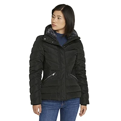 Abbildung von TOM TAILOR Damen Stehkragen Pufferjacke mit recyceltem Polyester 1026989, 14482 Deep Black, M