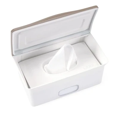 Abbildung von Ubbi Baby Wipes Dispenser with Weighted Plate and Secure Seal, Nursery Registry Essential to Keep Fresh, Taupe