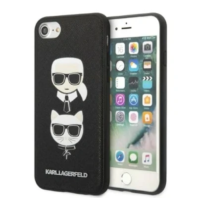 Abbildung von Karl Lagerfeld Saffiano &amp; Choupette Heads Hülle iPhone SE 2022 / 2020/8 7 (Schwarz)