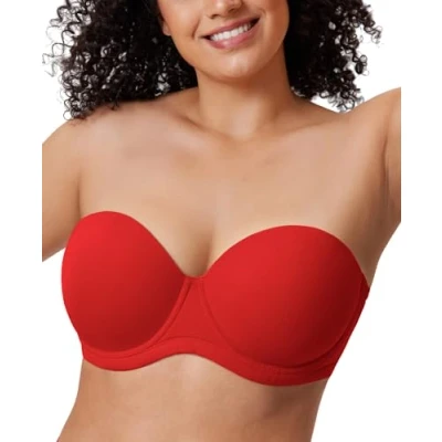 Abbildung von DELIMIRA Damen Trägerloser BH Bügel mit geformte Cups Lippenstift Rot 85C
