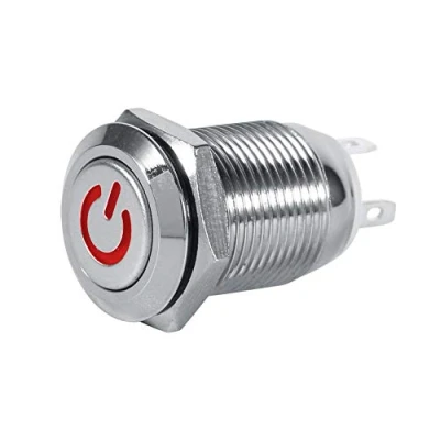 Abbildung von Keenso 12mm 12V Auto Power Metall Druckknopf wasserdicht LED Drucktaste Knopfschalter 1NO1NC(rot)