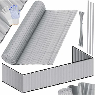 Abbildung von KESSER® PVC Sichtschutzmatte Sichtschutzzaun 120 x 400 cm Balkonverkleidung Windschutz verstärkte Lamellen für Garten Balkon &amp; Terrasse Balkonumrandung inkl. Kabelbindern Abdeckung Hellgrau