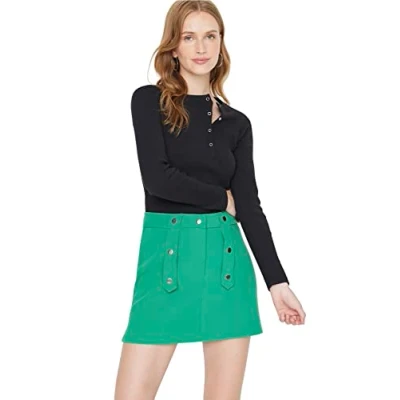 Abbildung von Trendyol Damen Basics Mini Bodycone A linie Webstoff Rock Skirt, Grün, 36 EU