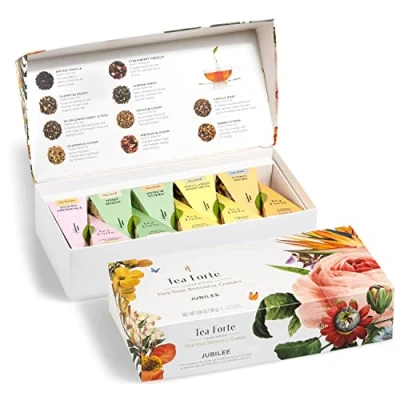 Abbildung von Tea Forté Jubilee Petite Präsentation Box 10 Pyramide Tee Infuser mit Bio Lose Blatt Tee, grüner schwarzer weißer Kräutertee Assorted Geschenk
