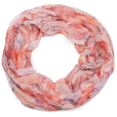 Abbildung von styleBREAKER Damen Loop Schal mit buntem Feder Muster, leichter sommerlicher Boho Schlauchschal mehrfarbig 01016239, Farbe:Orange Rot