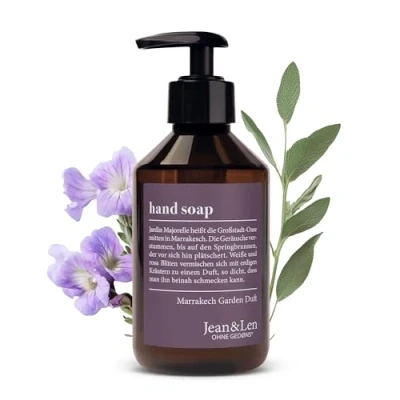 Abbildung von Jean &amp; Len Handseife Marrakech Garden, reinigt beanspruchte Hände, für die tägliche Anwendung geeignet, Flüssigseife im Pumpspender, warmer und beruhigender Duft, vegan, 250 ml