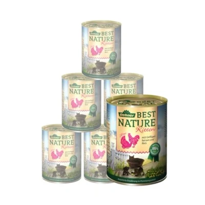 Abbildung von Dehner Best Nature Katzenfutter Kitten, Nassfutter, für junge Katzen, Geflügelherzen / Reis, 6 x 400 g Dose (2.4 kg)