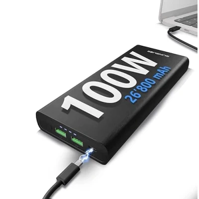 Abbildung von Sunslice Externer Akku für Laptop UND Telefon. Powerbank 26800mAh USB C 100W. Kompatibel mit den meisten Laptops.