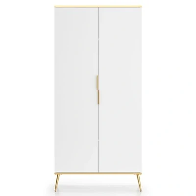 Abbildung von Lomadox Kleiderschrank 195cm breit weiß mit goldfarbenen Griffen 2 türig Schrank Schlafzimmer modern schmal