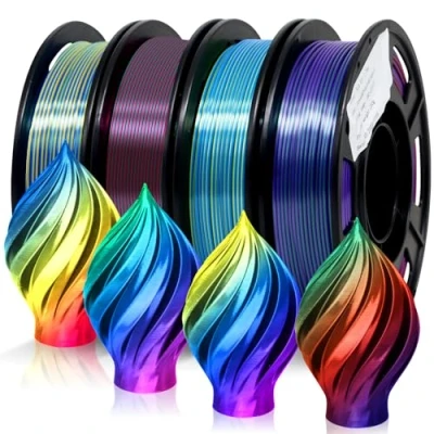 Abbildung von EONO PLA Filament Mehrfarbig, Dreifarbiges 1,75mm, Mehrfarbiges 3D Drucker filament, 4 x 250g Spulen, Silk Rosen rot/Blau/Grün, Rot/Blau1/Gold, Grün/Lila/Kupfer, Blau2/Lila/Gelb