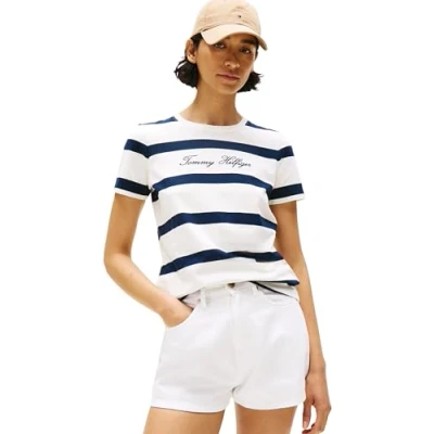 Abbildung von Tommy Hilfiger Script Tshirt print, Damen, Größe: XXS, Ivory/dark night