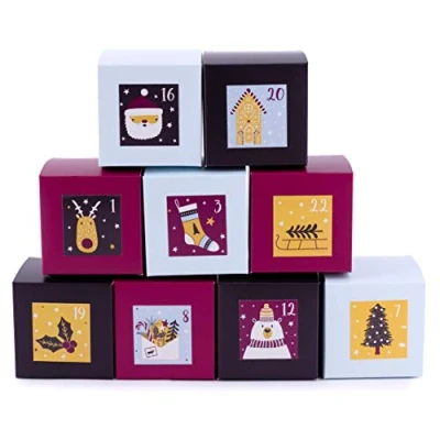 Abbildung von Adventskalender zum Befüllen Boxen Balu 24 Geschenkboxen Schachteln Weihnachten, Weihnachtskalender DIY Bastelset inkl. Adventszahlen Aufkleber von pajoma