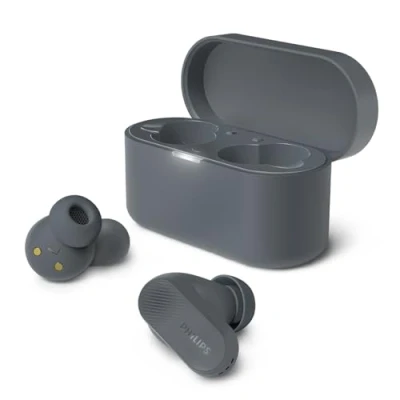 Abbildung von Philips TAT3509GY Noise Cancelling True Wireless In Ear Bluetooth Kopfhörer Kleine Ohrstöpsel, natürlicher Klang, dynamischer Bass, taschengroßes Ladeetui, klare Anrufe Grau