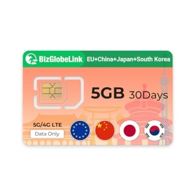 Abbildung von EIOTCLUB Prepaid SIM für Reisen, BizGlobeLink Karte Internationale Nutzung in China, Japan und Südkorea, nur Daten, 5G/4G LTE, ohne Vertrag, nachfüllbar, Handys, WLAN Router &amp; Tablets