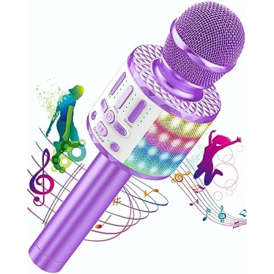 Abbildung von Karaoke Mikrofon, Drahtloses Bluetooth Mikrofon Kinder mit LED, Tragbares Maschine zum Singen, Mädchen Jungen Spielzeug Geschenke, KTV Lautsprecher Recorder für Smartphone PC
