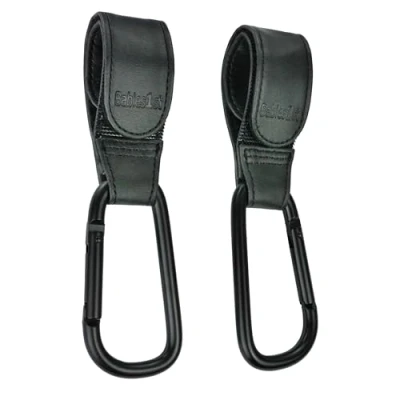 Abbildung von Babies1st Kinderwagen Haken, Kinderwagenhaken, Karabiner Befestigung für Wickelrucksack 2er Pack, Lederimitat Schwarz
