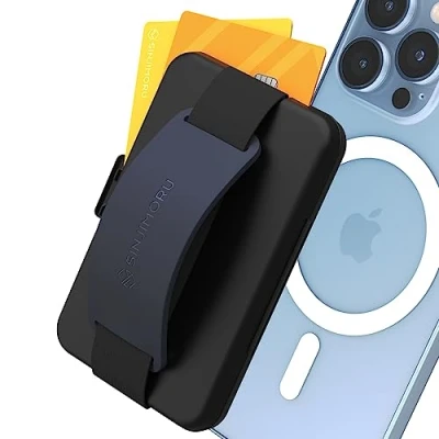 Abbildung von Sinjimoru Magnet Handy Kartenhalter für MagSafe, Kreditkartenetui als Handyständer Tisch und Fingerhalter Magnetic Card Holder Wallet iPhone 15 14 13 12 Reihe. M Zip Marine Blau